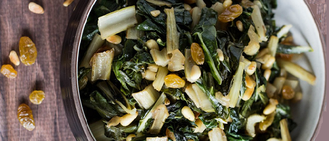 Sauteed Swiss Chard with Raisins and Pine Nuts