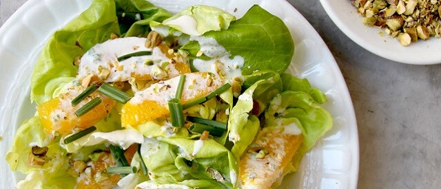 Butter Lettuce Salad with Pistachios and Orange Crème Fraîche Dressing