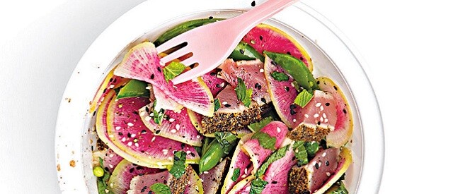 Watermelon Radish Ahi Tuna and Snap Pea Salad